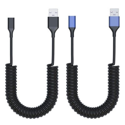 Coiled USB A Male To Type C Female Adapter Cable For Data Transfer And Charging