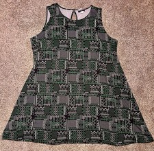 Allison Brittney Plus SIZE 2X Sleeveless Green Geometric Keyhole Casual Dress