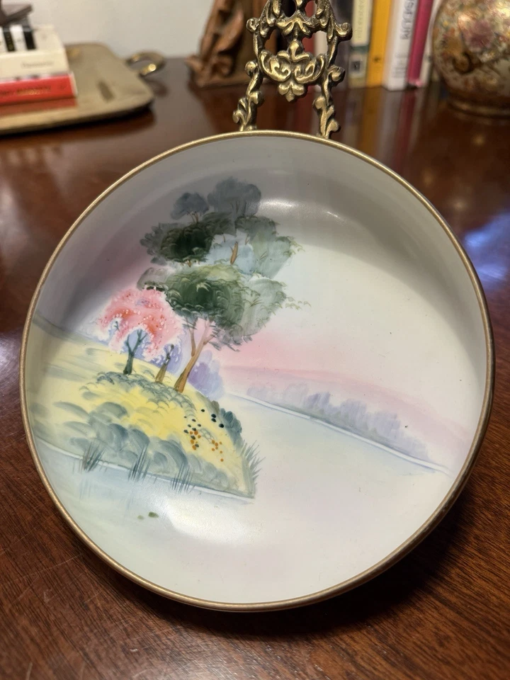 CEREZO FLOR NIPÓN MORIYAMA VERDE MARCADO PORCELANA 3 PATAS CUENCO VINTAGE Foto 2 de 4