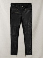 Women's Genuine Black Leather Biker Pants Soft Lambskin Modern Chic Fit