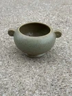 McCoy Vintage Pottery Floraline Design Matte Green Glaze USA #452 Double Handle