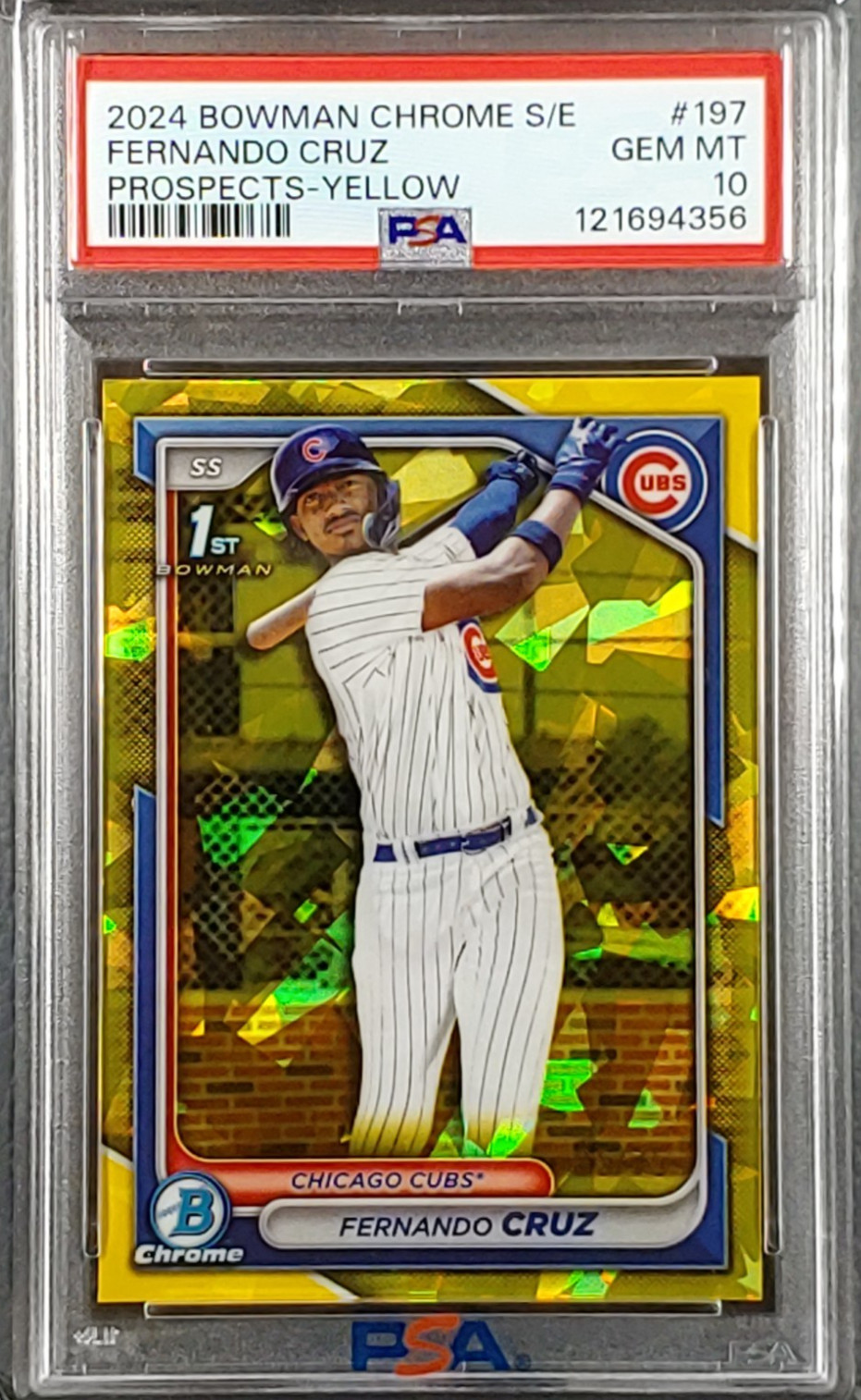 Fernando Cruz 2024 Bowman Chrome Sapphire 1ST Yellow Refractor /75 RC - PSA 10