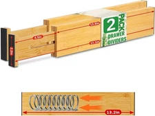 Dresser Drawer Dividers for Organizing Clothes, 2 Pack 13-17'' Adjustable Bamboo