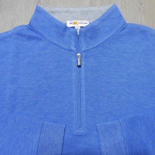 PETER MILLAR Mens M MEDIUM PULLOVER EVENING TIDE BLUE CROWN COMFORT 1/4 ZIP POLO - Picture 14 of 16