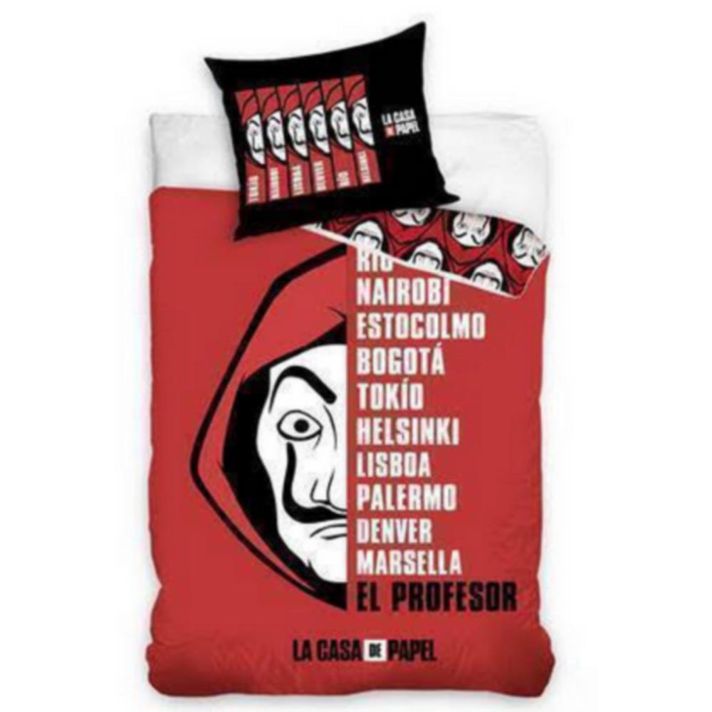 Housse de couette La Casa de Papel 140 x 200 cm en pur coton de qualité supérieure