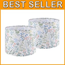 Floral Drum Lamp Shades Set - Natural Linen, 13"x10", 2pcs