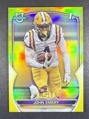 2022 Bowman U Chrome John Emery Yellow Refractor #/75 SP RC LSU Color Match