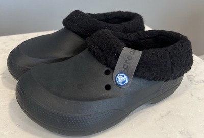 Crocs Shoes Junior 2 Classic Blitzen III Clog Black Fur Lined Casual Flats 14462