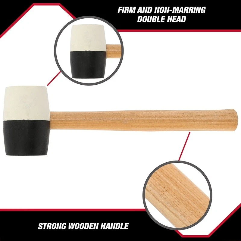 Double Headed Rubber Mallet Non Marring Hammer Hardwood Handle 16oz Tool Durable - Image 4 of 4