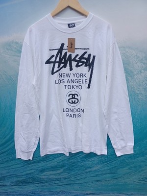 Stussy Mens NWT World Tour Long Sleeve White Tee XL #0787