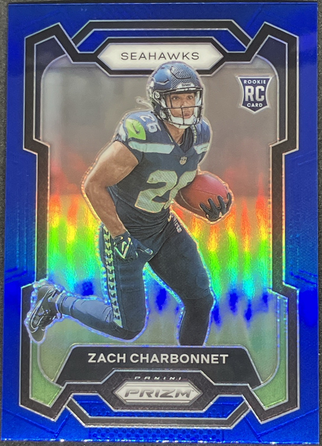 2023 Prizm Zach Charbonnet Blue Prizm Retail SSP RC #392 Seattle Seahawks