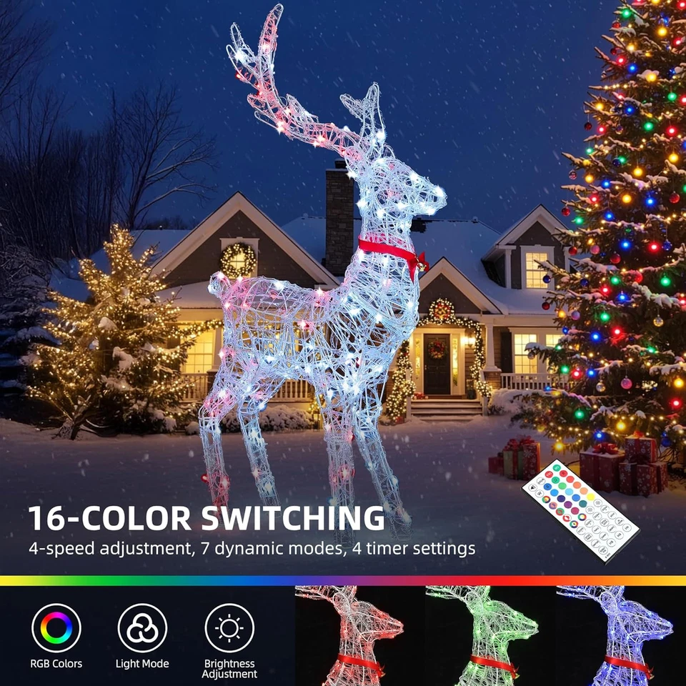 Weihnachts Rentier LED RGB 120L, 89 Modi, Garten Deko Figur 118cm - Bild 2 von 4