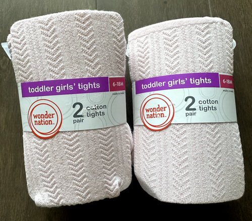Wonder Nation Tights Pink Textured + Ivory Toddler Girls 6-18 Months Pack of 2