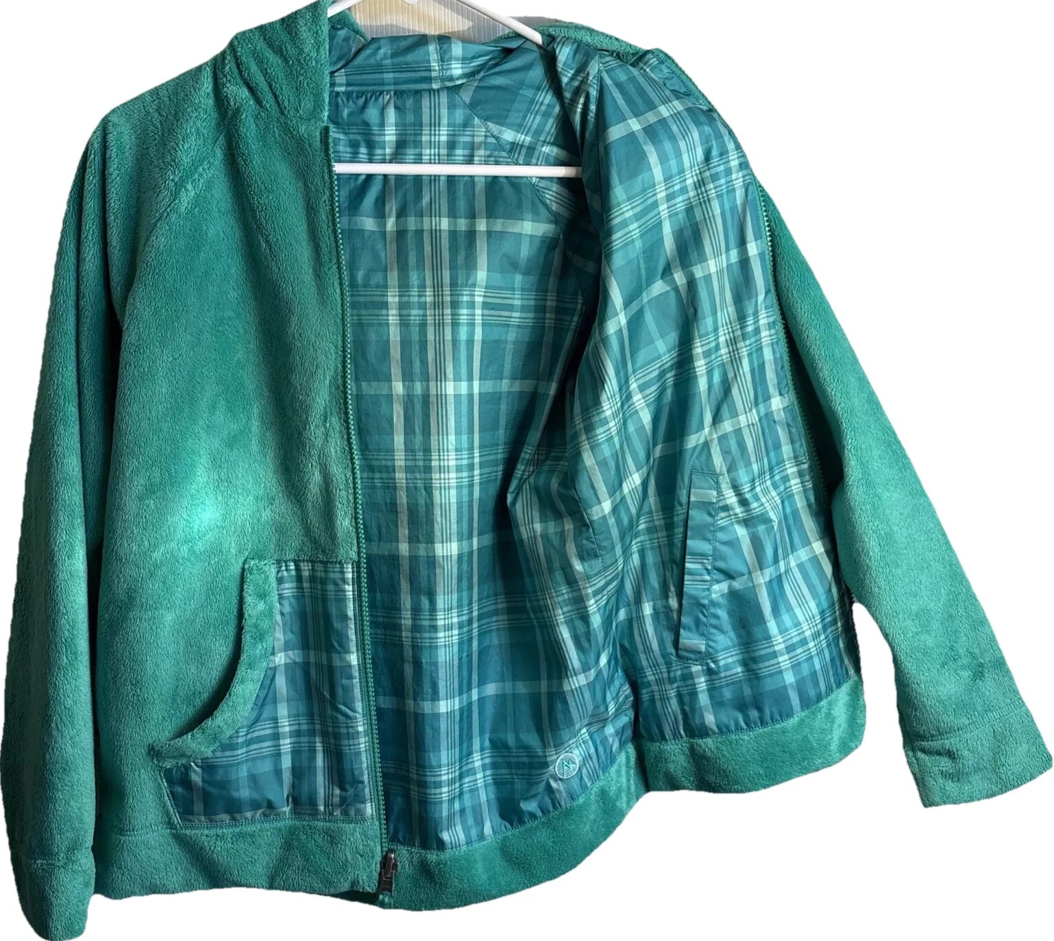 Marmot Kids Large Boys Girls Reversible Jacket Green Nylon Fleece With Hood