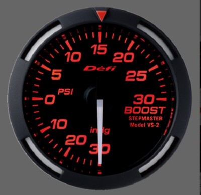 Defi Red Racer Gauge White Pointer 52mm Boost Gauge -30inHg Defi Red Racer Gauge White Pointer 52mm Boost Gauge -30inHg
