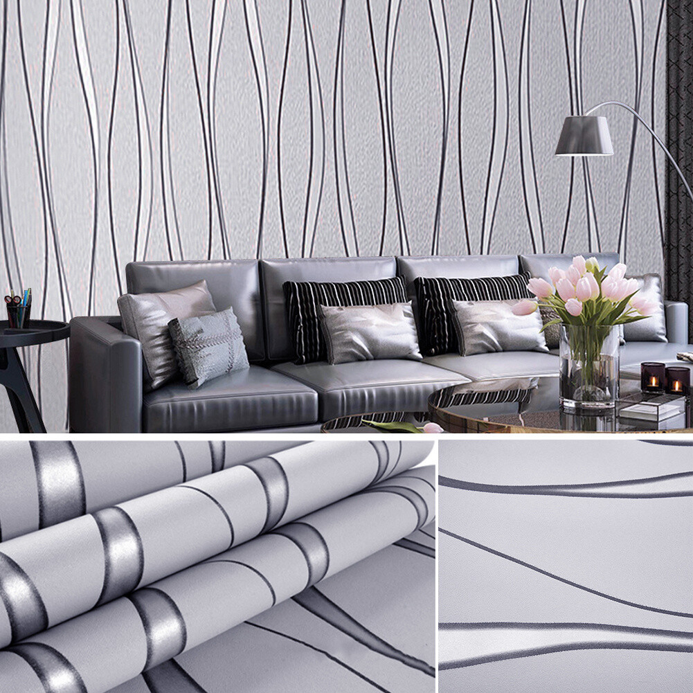 3D Damask Sliver Wave Wallpaper Roll Home Decor Silver Grey Wall Paper