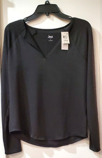 Jenni Women's Split-Neck Pajama Top - Deep Black Size Large