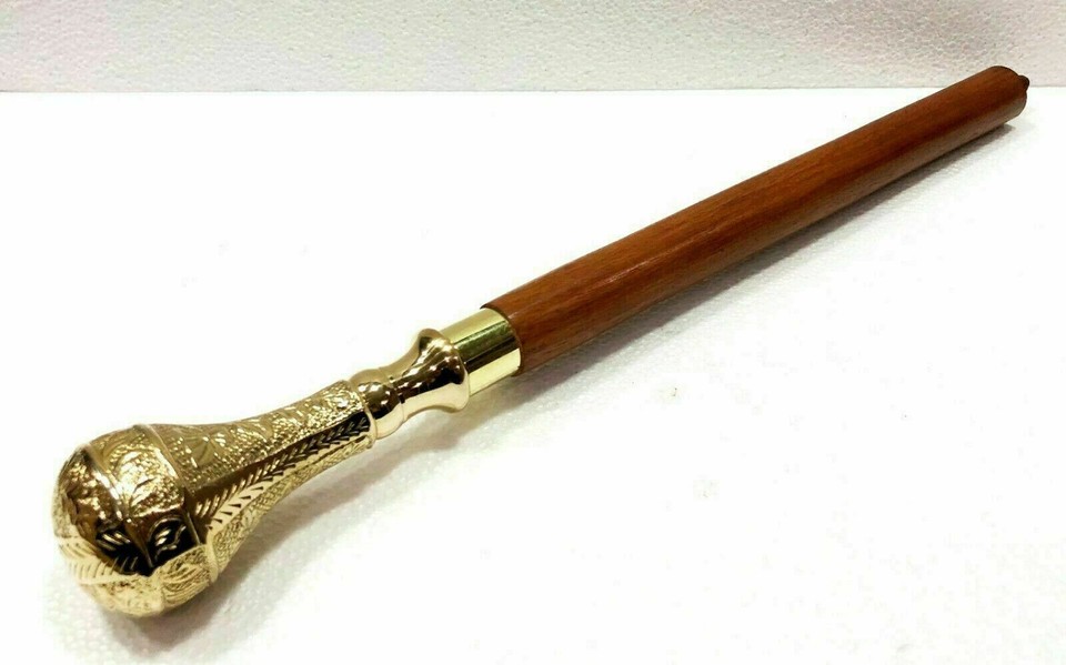 Vintage Style Walking Cane - Antique Brass Handle, Wooden Shaft, Foldable & Handmade