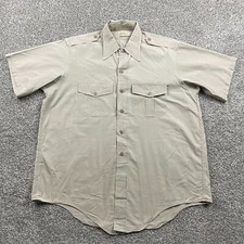 LL Bean Shirt Men 16.5 Beige Short Sleeve Button Up Safari Military Epaulets USA