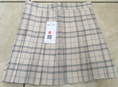 Carina Womens Plaid Pleated Tennis Style Mini Skirt w/ Inset Shorts M BNWT Beige