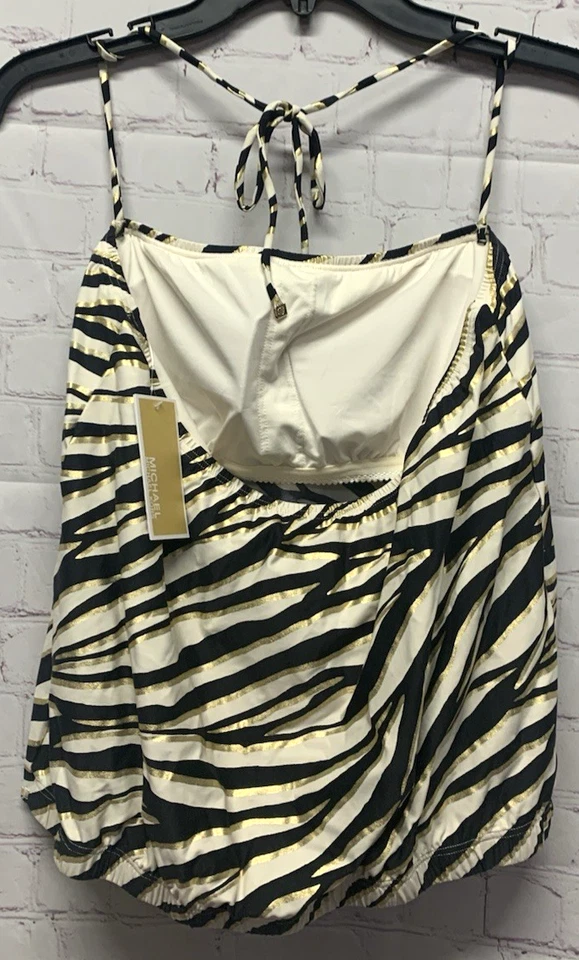 Camiseta Tankini Michael Kors Grande Estampado Cebra Negra/Dorada Nueva Foto 3 de 4