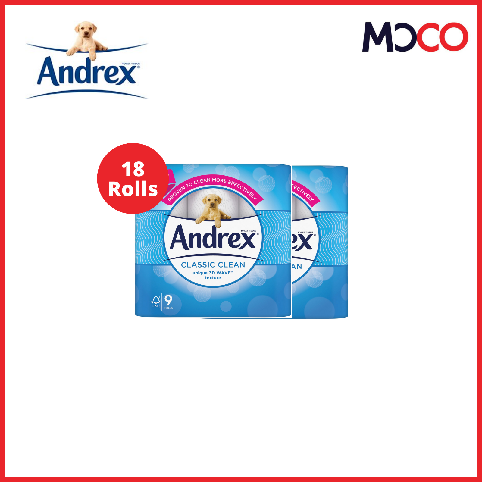 Andrex Classic Clean Fragrance Free Toilet Rolls 2 PLY 9 18 36