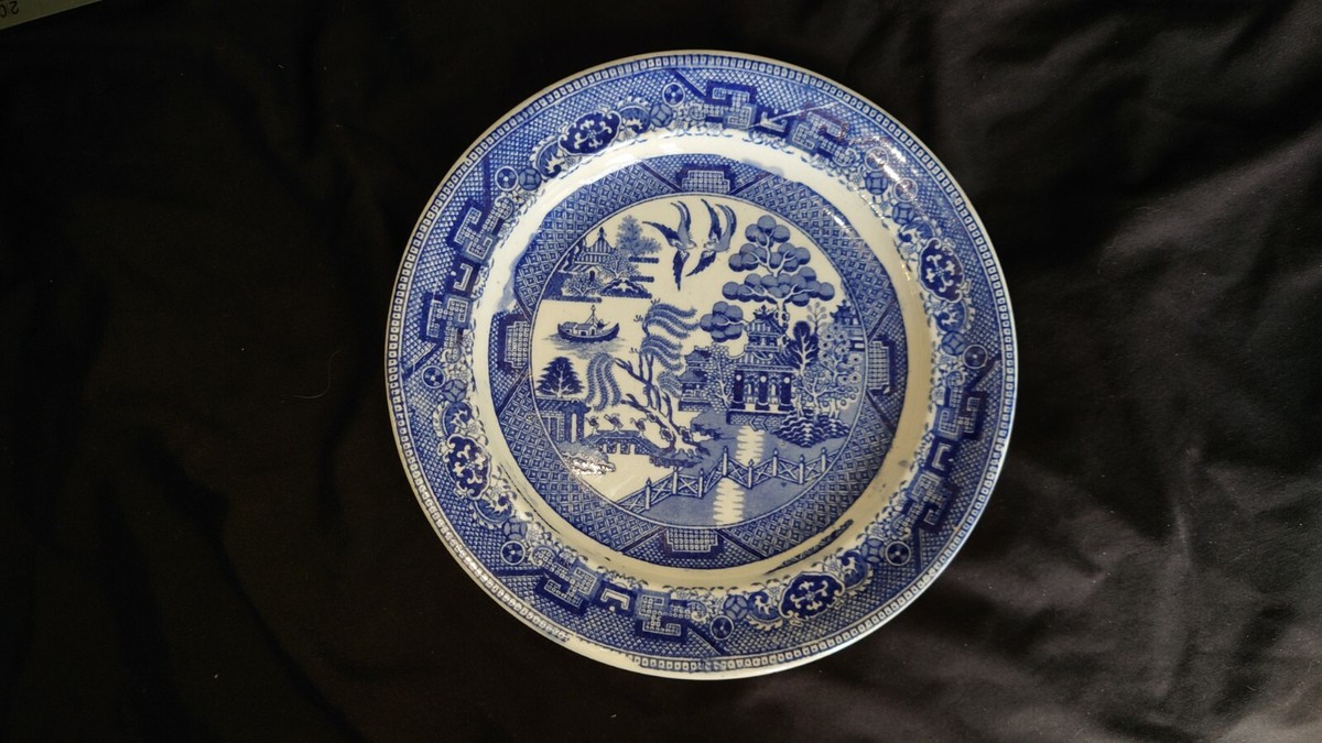 Antique Warranted Stone China Staffordshire N D Willow Pattern 1/4