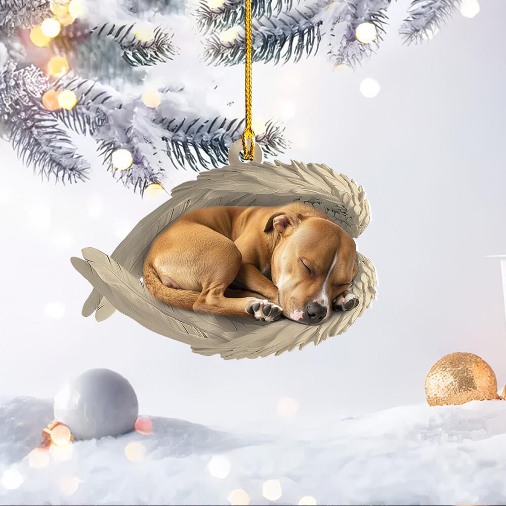 Pitbull Dog Sleeping Angel Wings Car Ornament  Pit Bull Dog Christmas Ornament