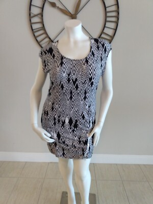 Nyc Black And White Print Soft Knit Dress Zipper Accent Women's  Plus Size 1X