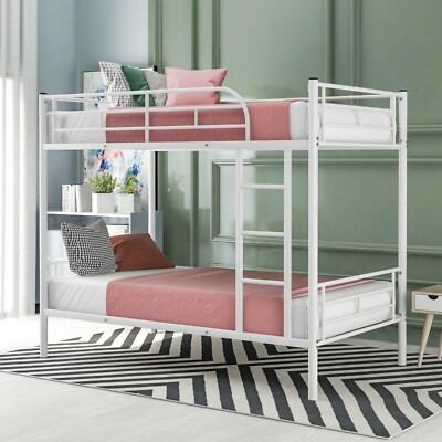 Twin Over Twin Bunk Beds Metal Bed Frame Kids Teens Adult Dorm Bedroom Furniture