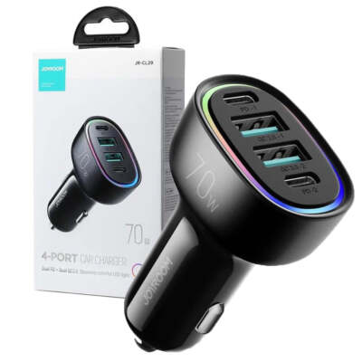 Autoladegerät 70W 2x USB / 2x USB-C PD LED Joyroom Kfz Ladegerät Schwarz