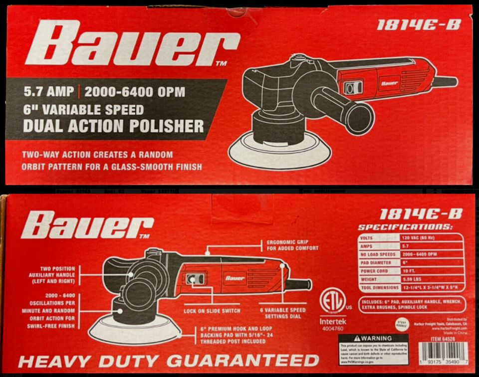 Polisher Harbor Freight Dual Action Sander Bauer Amp In Short