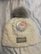 JUSTICE Stocking Cap Hat Girls Fuzzy Fur POM POM