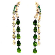 Gemstone Green Chrome Diopside, Citrine, Peridot, Tsavorite Earrings 925 Silver