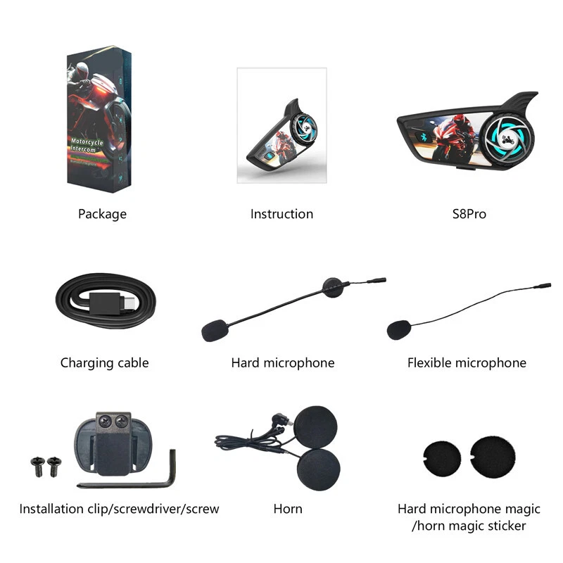 Casco de intercomunicador de motocicleta Auriculares Bluetooth Interphone inalámbrico Reproductor de música Foto 4 de 4