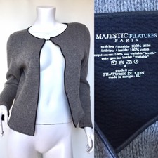 Majestic Filatures Blazer Jacket Grey Wool Knit Cotton Lined Open Front Sz 4 Uk