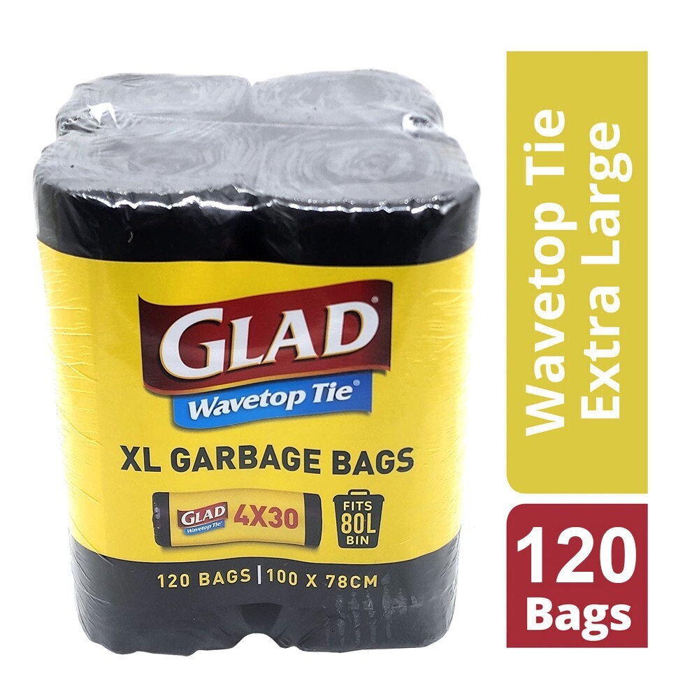 Glad 120 Kitchen Tidy Bag Extra Large Wavetop Tie Garbage Bags XL