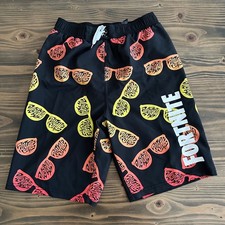 Boys Fortnite Victory Royale Swim Shorts L Black Orange Yellow 10/12 CS