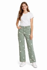ABERCROMBIE & FITCH Kids 15/16 S High Rise Green Wide Leg Daisy Floral Jeans