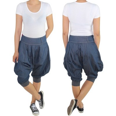 Damen Aladin Pump Hose Capri 3/4 kurze Pump Pluder Boyfriend Haremshose Shorts