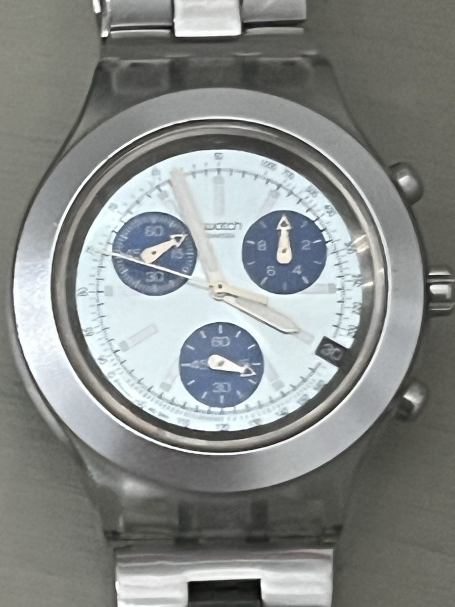 Swatch Irony Diaphane Full Blooded Silver Blue Face 43mm Aluminum