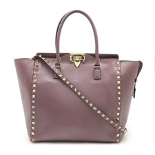 Valentino Garavani Rockstud Leather 2Way Tote Bag Women Purple One Size