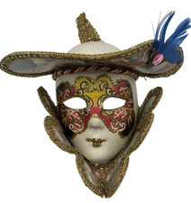 Vintage Authentic Venetian Mask Full Face Mardi Gras Carnival Jester with Tag