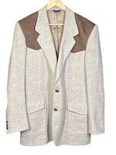 VTG PENDLETON Wool Blend Blazer Men's Size 44L Suede Elbow Patches Western Tweed