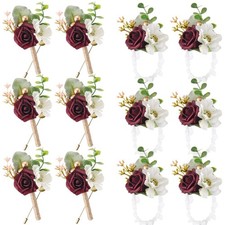 12 Pcs Wedding Wrist Corsage and Boutonniere Set Rose Wrist Corsage for Prom ...
