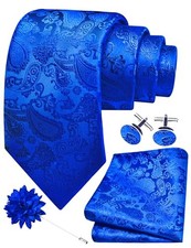 3.15"  8cm  Mens Paisley Tie and Lapel Pin Necktie Hankerchief Royal Blue