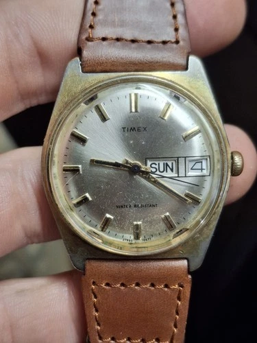 Timex Marlin 1977 Gold Tone Mens Vintage 1970s Mechanical Handwind Watch...