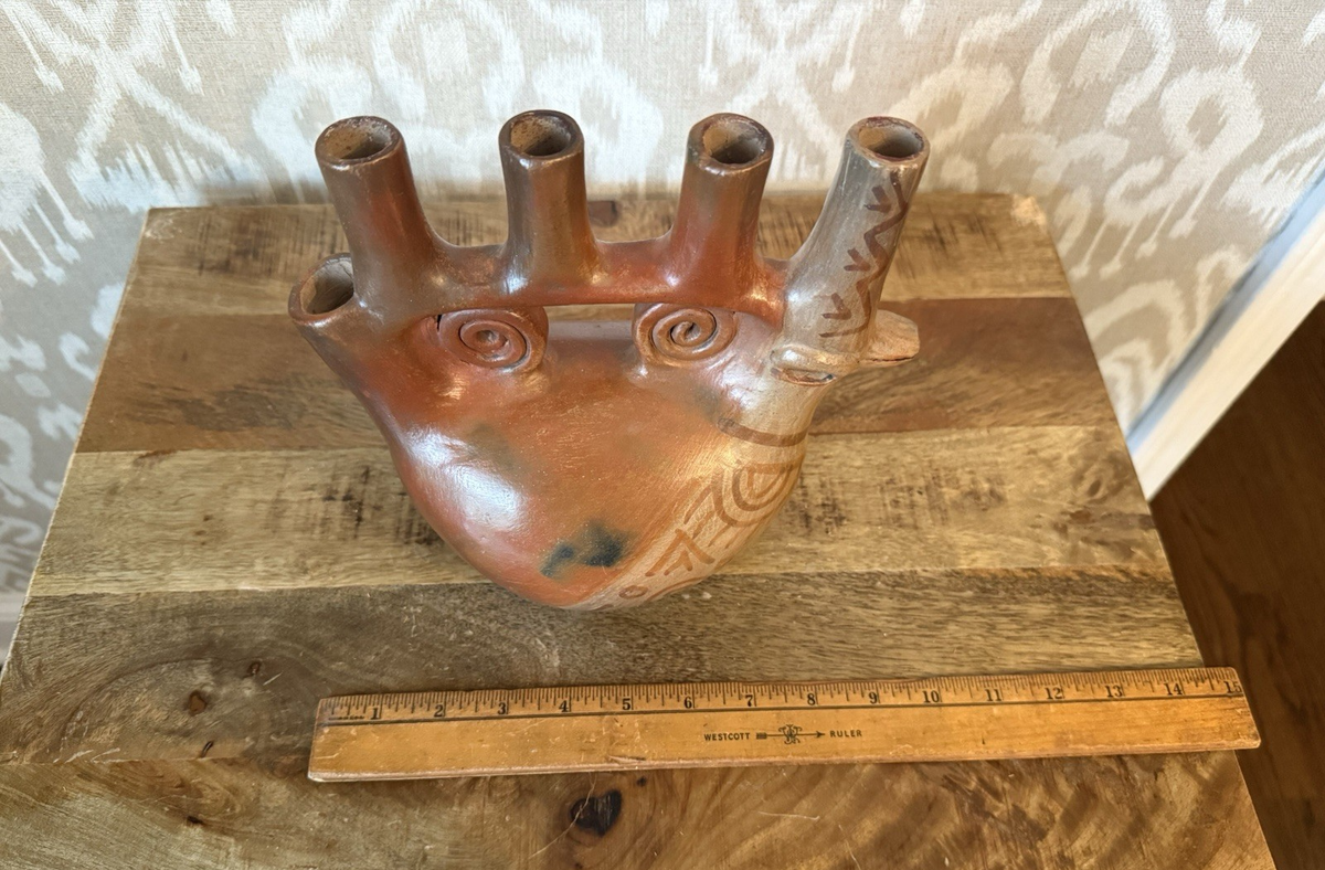 Signed Heron Martinez Mendoza Duck Candelabra Folk Art Pottery HMM