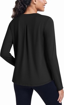 PINSPARK Workout Tops for Women Long Sleeve Athletic Shirt Soft Large, Black 
