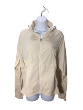 Light Beige Lightweight Hooded Full-Zip Womens Jacket With Elastic Hem Stretch